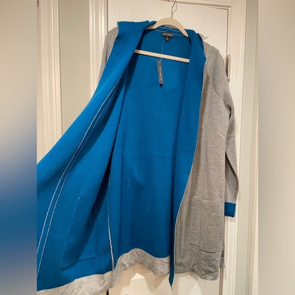 NWT The Limited Gray Turquoise Knit Wrap Front Hooded Belted Cardigan Size XL - Picture 2 of 12